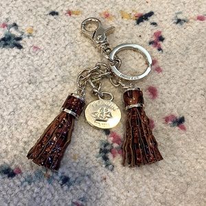 Brahmin Double Tassel Pecan Key Chain